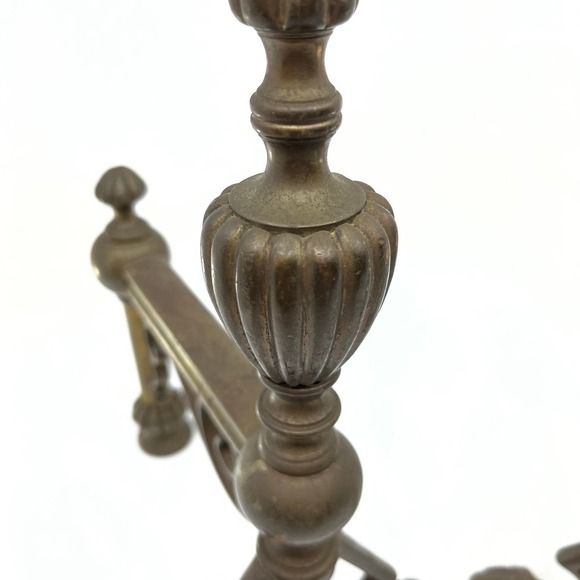 Antique 19th Century Victorian Brass Fire Dogs Andirons Reeded Finials Set TC7 - Picture 3 of 5